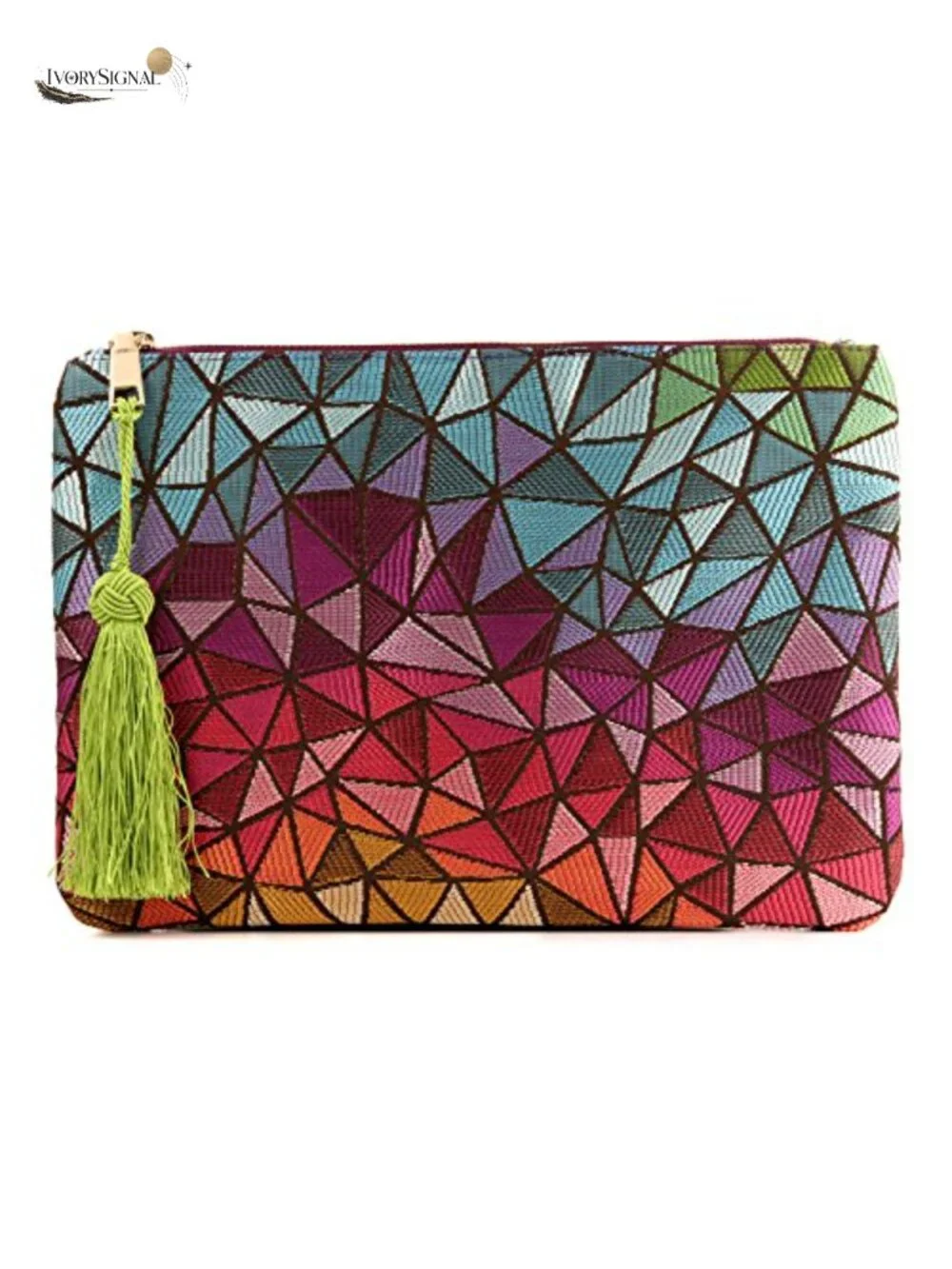 Designer Woven Clutch Purse with Tassel, Multiple Card Slots & Zipper